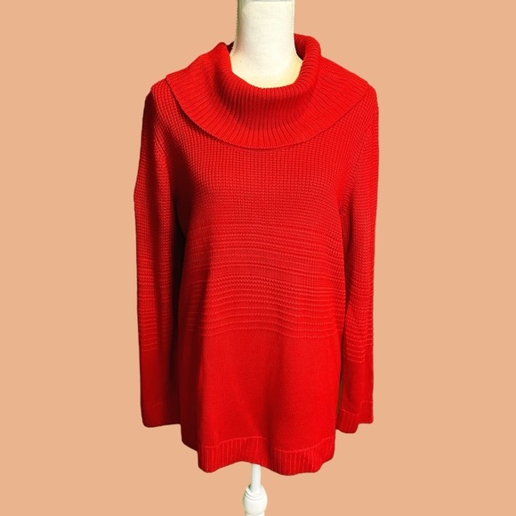 Calvin Klein Red Textured Knit Striped Cowlneck Long-Sleeve Sweater Size XL - Picture 1 of 14